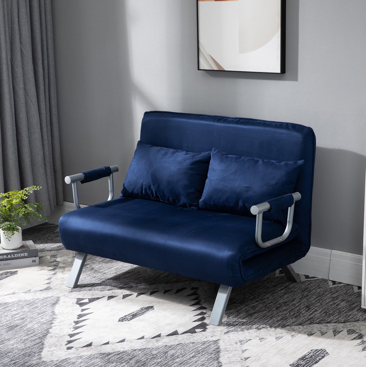 MODENUIT Slaapbank 2-Zits 111 x 80 x 78 cm - Verstelbare Rugleuning en Slaapfunctie - Polyester Blauw