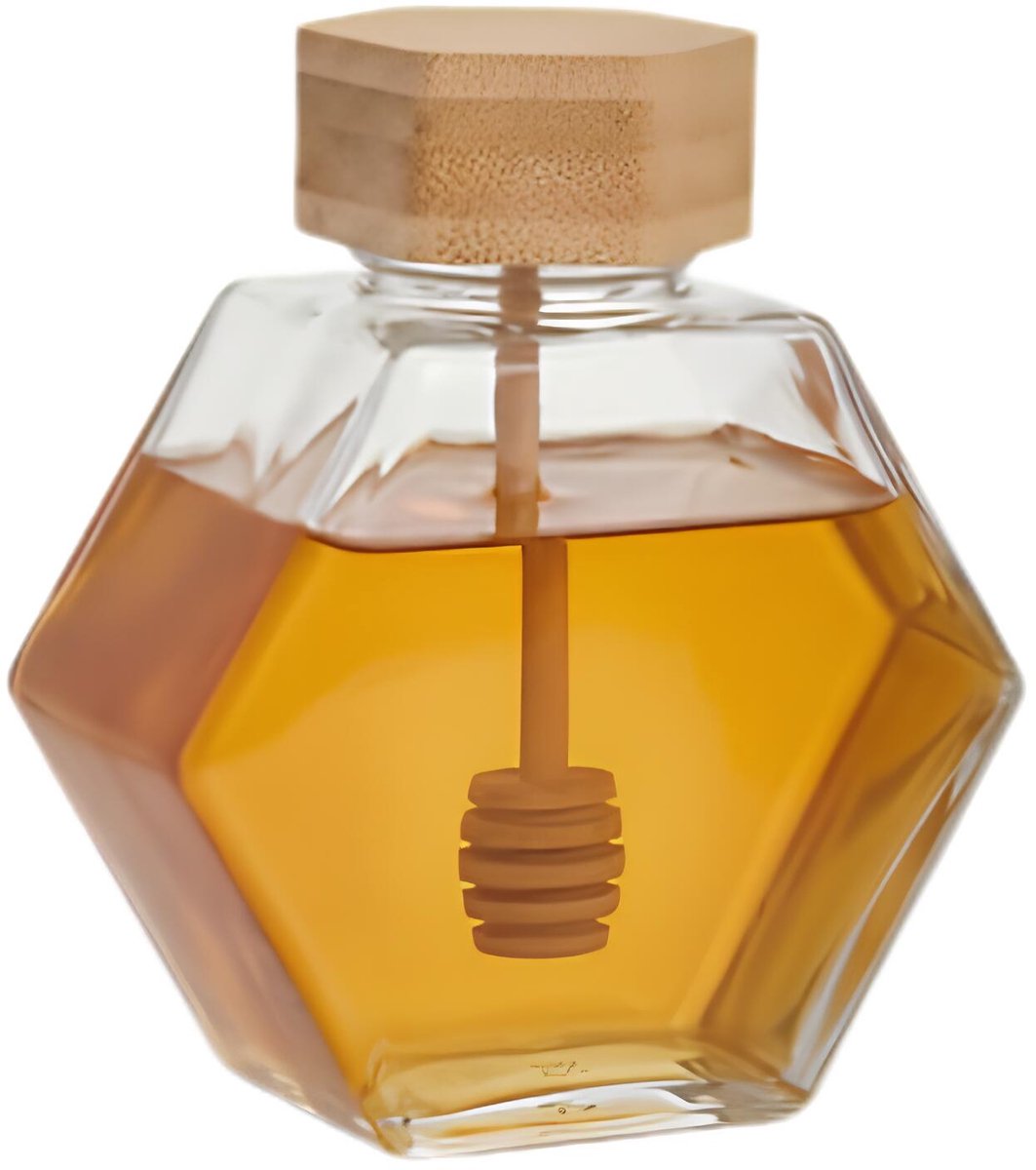 5Five Honingpot met honinglepel - transparant - 12 x 13 cm - glas / hout - 500 ml - leuk model - bewaren - bewaarpot