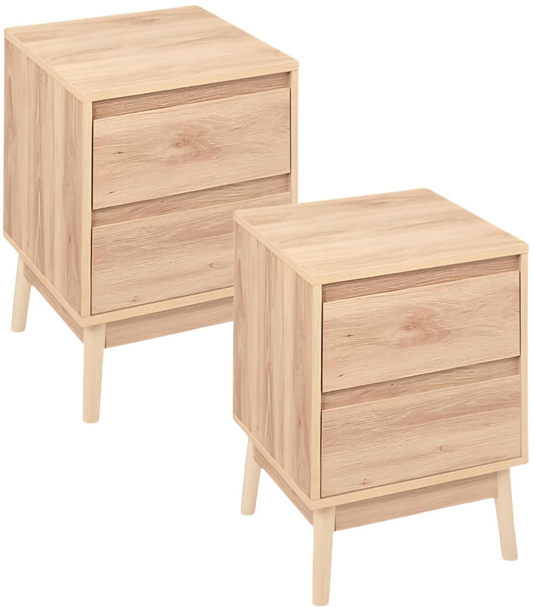 5Five Nachtkastjes Abana - 2x - beige houtskleur - hout - 40 x 40 x 56 cm - natuurlijke look - 2 lades