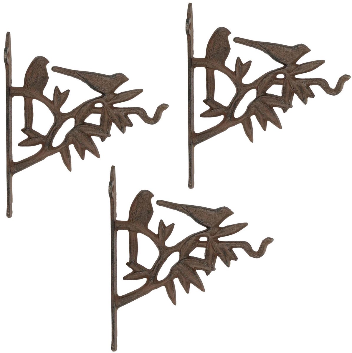 Esschert Design Muurhaak vogel - 3x - gietijzer - 20 cm - plantenhaak - hanging basket haak