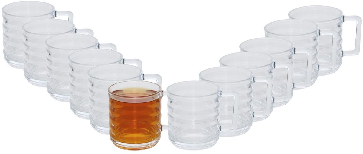 Secret de Gourmet Theeglazen / koffie glazen - model Delgado - transparant bewerkt helder glas - 12x stuks - 320 ml