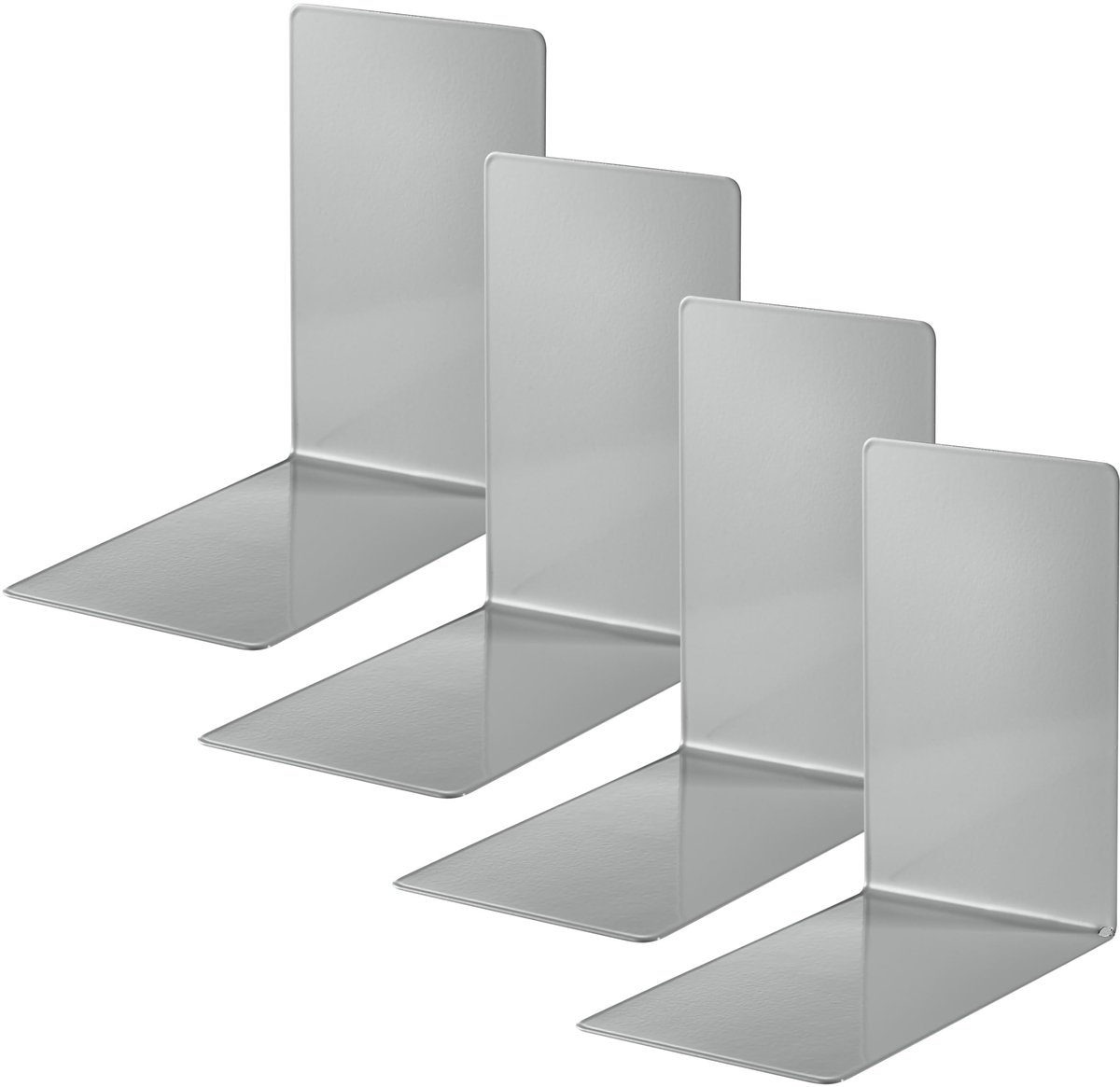 Famanu Boekensteunen van metaal in grijs, set van 4 stuks, ideaal voor het organiseren van boeken en tijdschriften