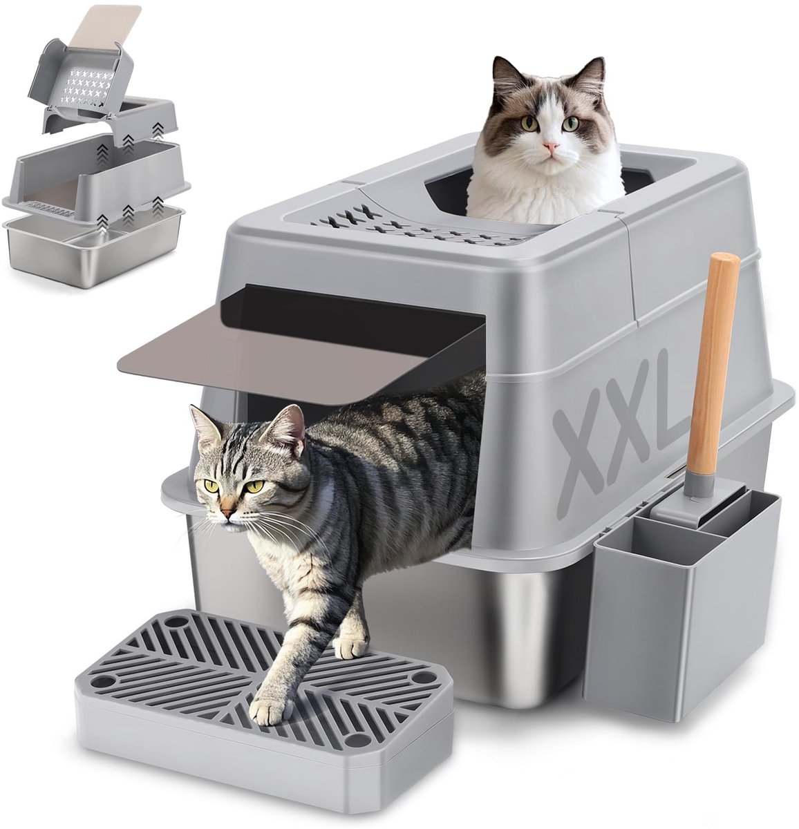 Famanu – XXL kattenbak van roestvrij staal met deksel, 110° flip-cover design, 38L inhoud, hoge rand, lekvrij en eenvoudig te reinigen, afmetingen 61x42x39 cm Famanu – XXL kattenbak van roestvrij staal met deksel, 110° flip-cover design, 38L inhoud, hoge rand, lekvrij en eenvoudig te reinigen, afmetingen 61x42x39 cm