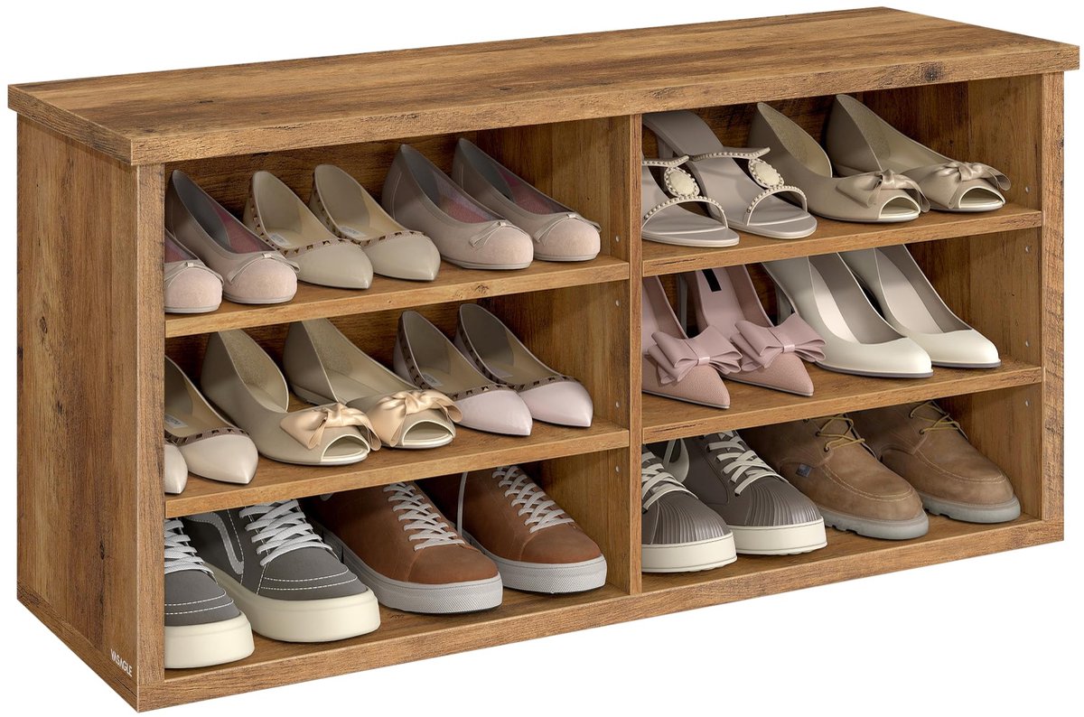 Famanu – Schoenenbank, 6-laags schoenenrek, 29,5 x 100 x 50,1 cm, ideaal voor schoenenopslag