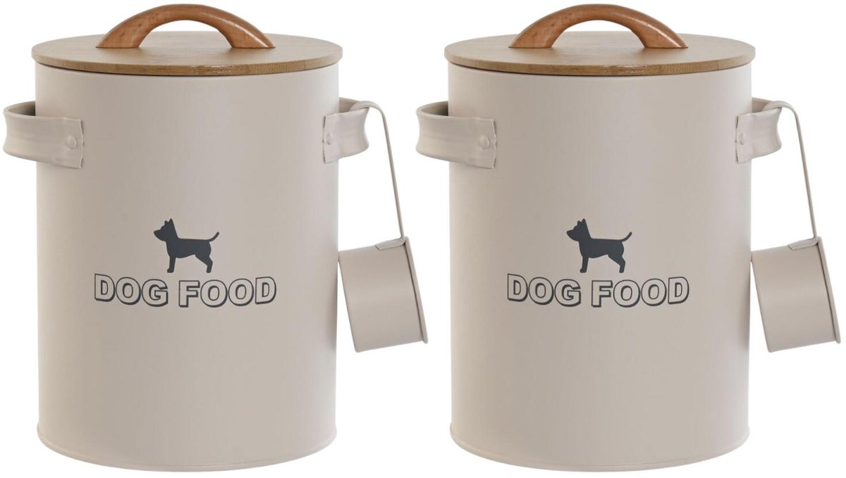 Secret de Gourmet Hondenvoedsel Bewaarblik / voorraadblik - 2x - beige - Hondensnoep / Hondenbrok - 4 ltr