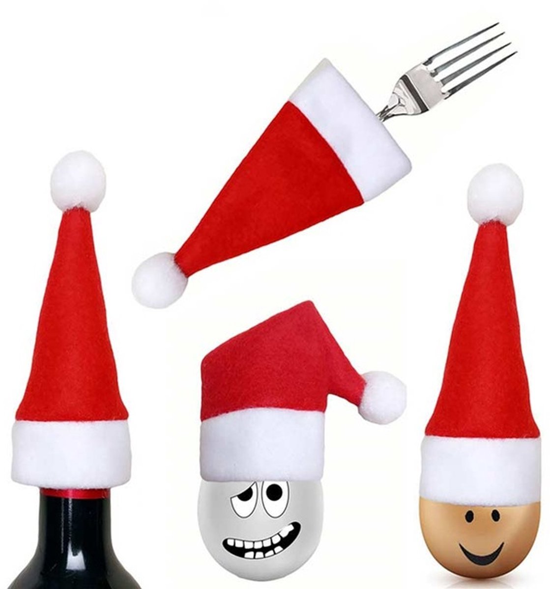 Eizook 6 stuks Multi functionele kerstmuts hoesjes voor bestek en meer