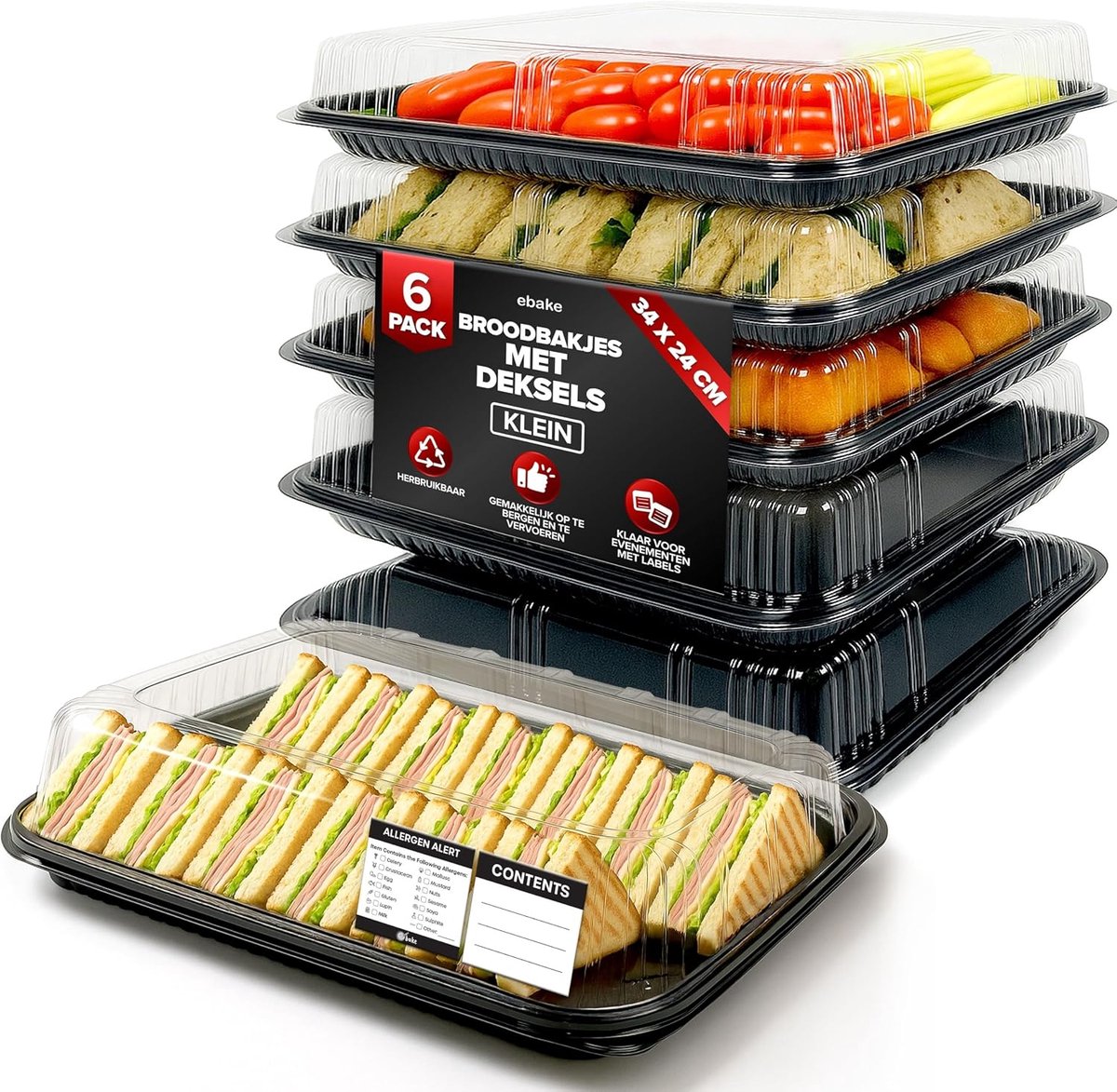 6 Pack Catering Bins with Lids - 13 Inch Tray with Lid, Heavy Duty Recyclable Plastic Party Bowls for Catering - ShopVlot