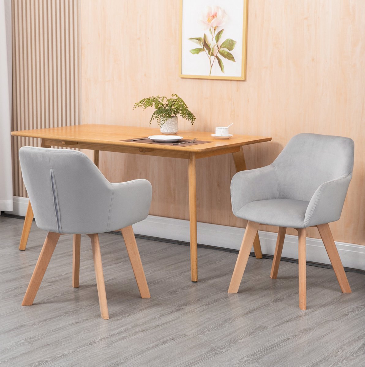 FloraGrace Eetkamerstoel Set Van 2 54 X 57 X 80 Cm Met Armleuningen En Rugleuning Voor Eetkamer Woonkamer Of Kantoor Velours Grijs