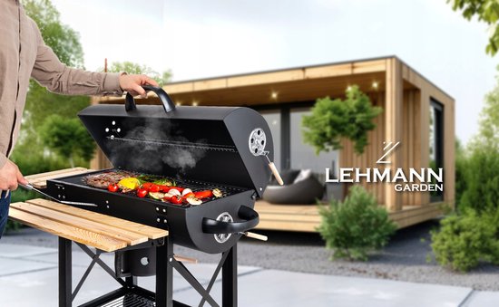 Lehmann Nevada Koolgrill met Deksel, 2 Rvs Roosters & Zijvakken — afbeelding 5