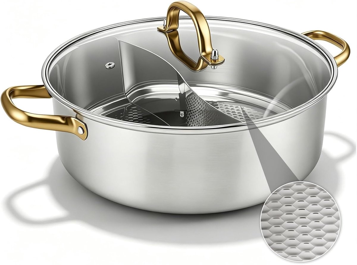 Hot Pot Stainless Steel Yin Yang Hotpot Soup Pot Saucepan Chinese Hot Pot for Pan Induction, Serving Pan Suitable for - ShopVlot