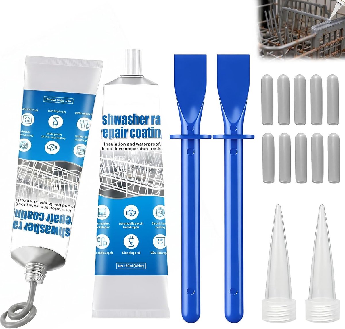 2 stuks reparatieset, roest, vaatwassermand, 50 ml, grijs - ShopVlot