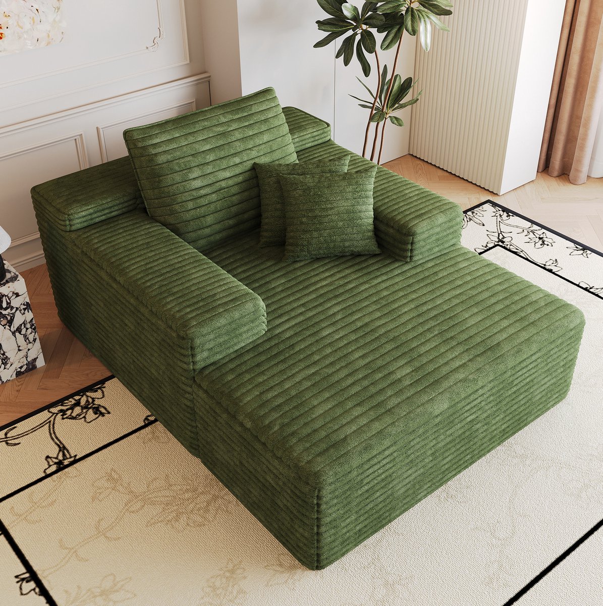 DESMIU Zitbank 1-Zits 115x159 Cm - Chaise Longue Zonder Montage Met Hoge Rug En Armleuningen - Voor Woonkamer En Slaapkamer - Corduroy - Groen