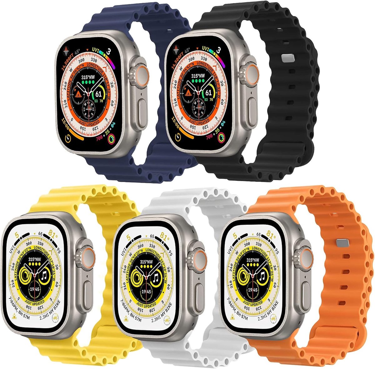Ocean Band Compatible with Apple Watch Ultra 49mm 45mm 44mm 42mm iWatch Series SE2 SE 8 7 6 5 4 3 2 1, Silicone iWatch - ShopVlot
