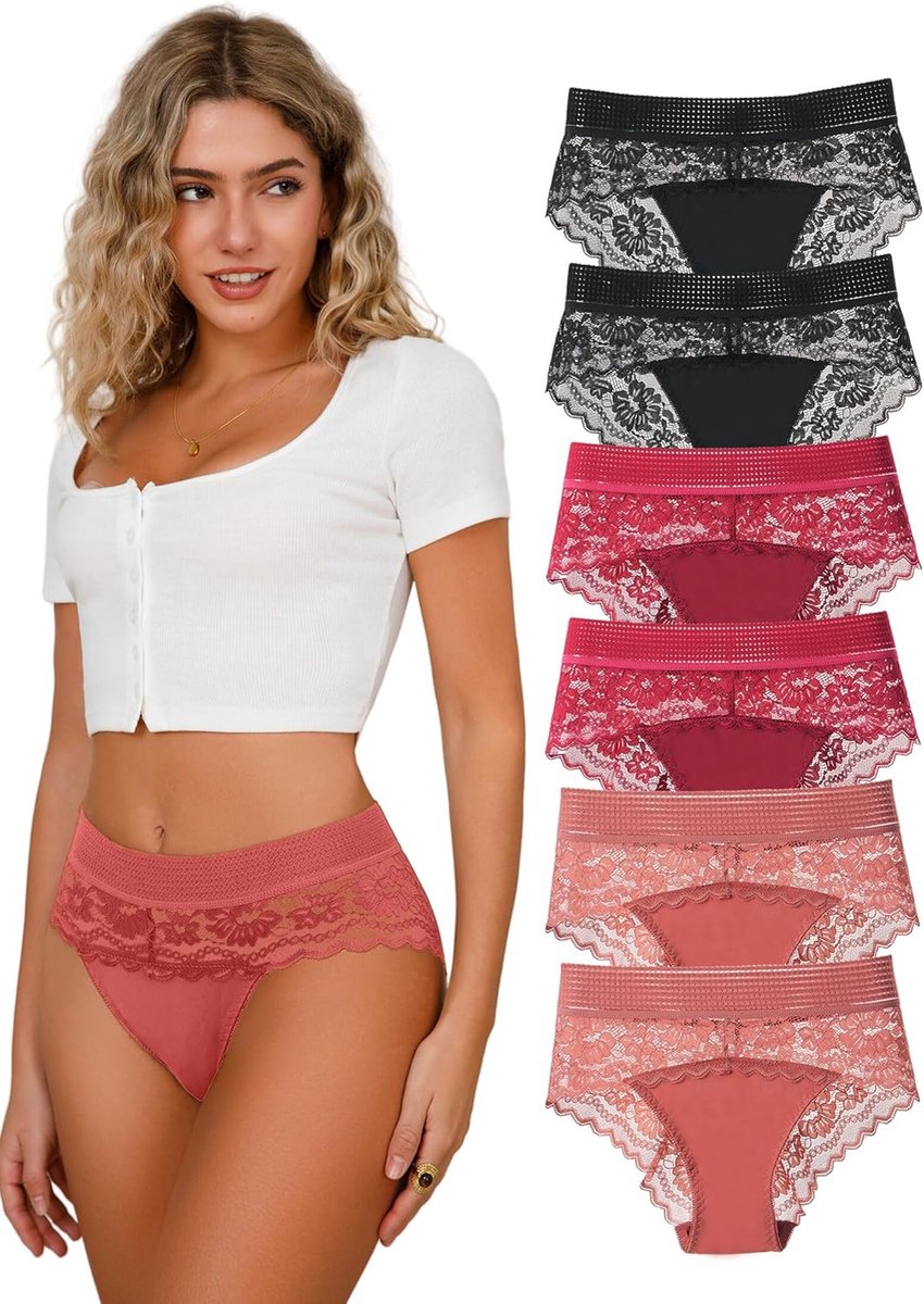 Sexy Women's Lace Briefs Cute Full Cover Silky beige Pack of 6 - ShopVlot