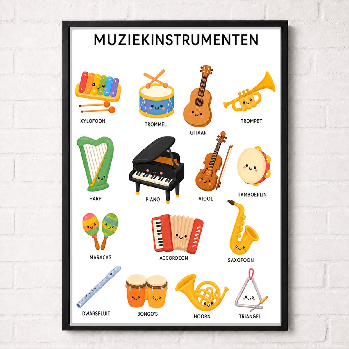 Muziekinstrumenten Educatieve Poster voor Kinderen - Leren - groep 1 t/m 6 (4-10 jaar) - A2+ 43,2 x 61 cm