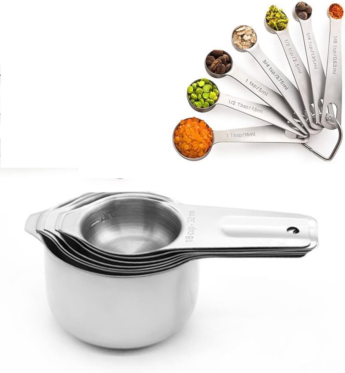 Stainless Steel Measuring Spoon, Stackable Soup Spoon for Measuring Dry and Liquid Ingredients (7+ 7 Pieces Pack) - ShopVlot