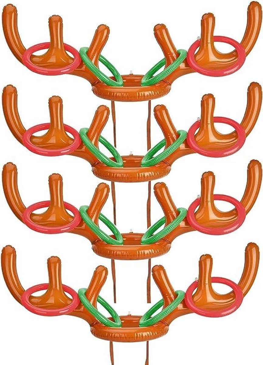 4 sets werpspel, ringwerpspel, opblaasbare hoorns (4 opblaasbare ornamenten en 16 ringen), geschikt voor kerstfeesten - ShopVlot