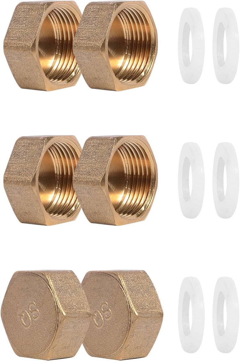 6 Pcs 3/4 Inch Hose Caps Brass Cap Spout Plug Blind Plug Female Thread with Hose Washers Packaging for Pipe Connection - ShopVlot