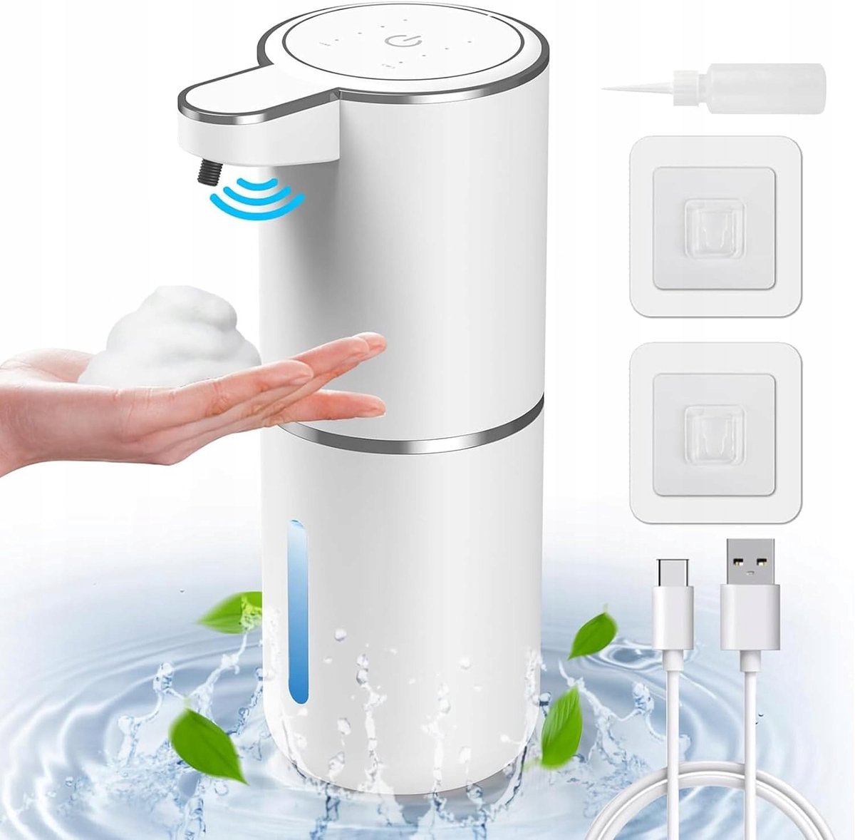 Automatische Zeepdispenser - Foaming Soap Dispenser - Aanraakloze Zeeppompje - 380ml - met Infraroodsensor - IPX5 Waterdicht - 4 Schuimstanden - USB Oplaadbaar - Wandmontage & Vrijstaand - Voor Badkamer & Keuken & Kantoor - Wit