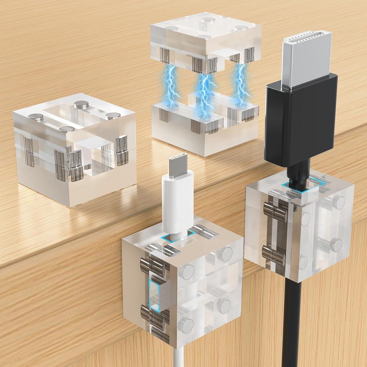 NiHome Clear Magnetic Acrylic Cable Clips 4pcs for Phone Chargers, USB, HDMI, Power Cords - ShopVlot
