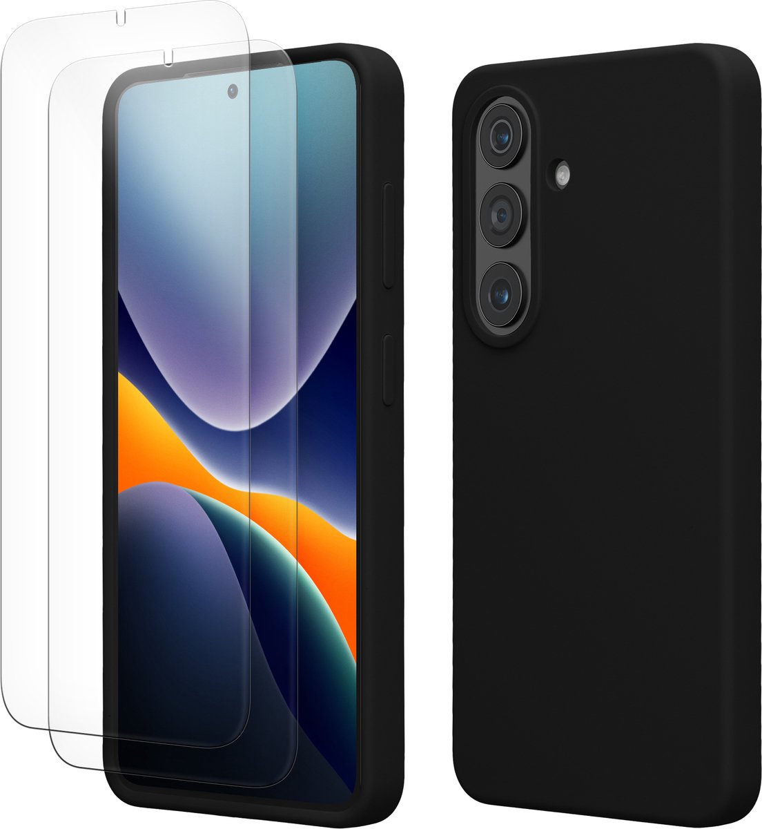kwmobile hoes met 2x screenprotectors voor Samsung Galaxy S26 – screenprotector van gehard glas – draadloos opladen – zwart