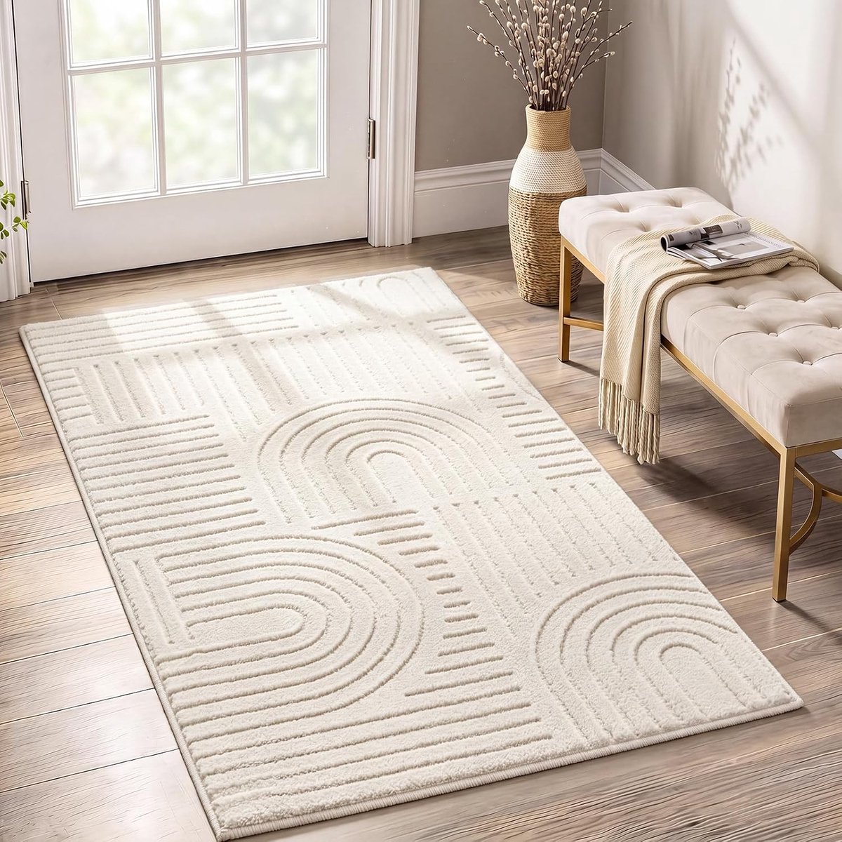 Famibay Runner, Hallway Runner, Non-Slip 80x150 cm, Hallway Runner Beige Washable Modern Rug for Kitchen Bedroom - ShopVlot