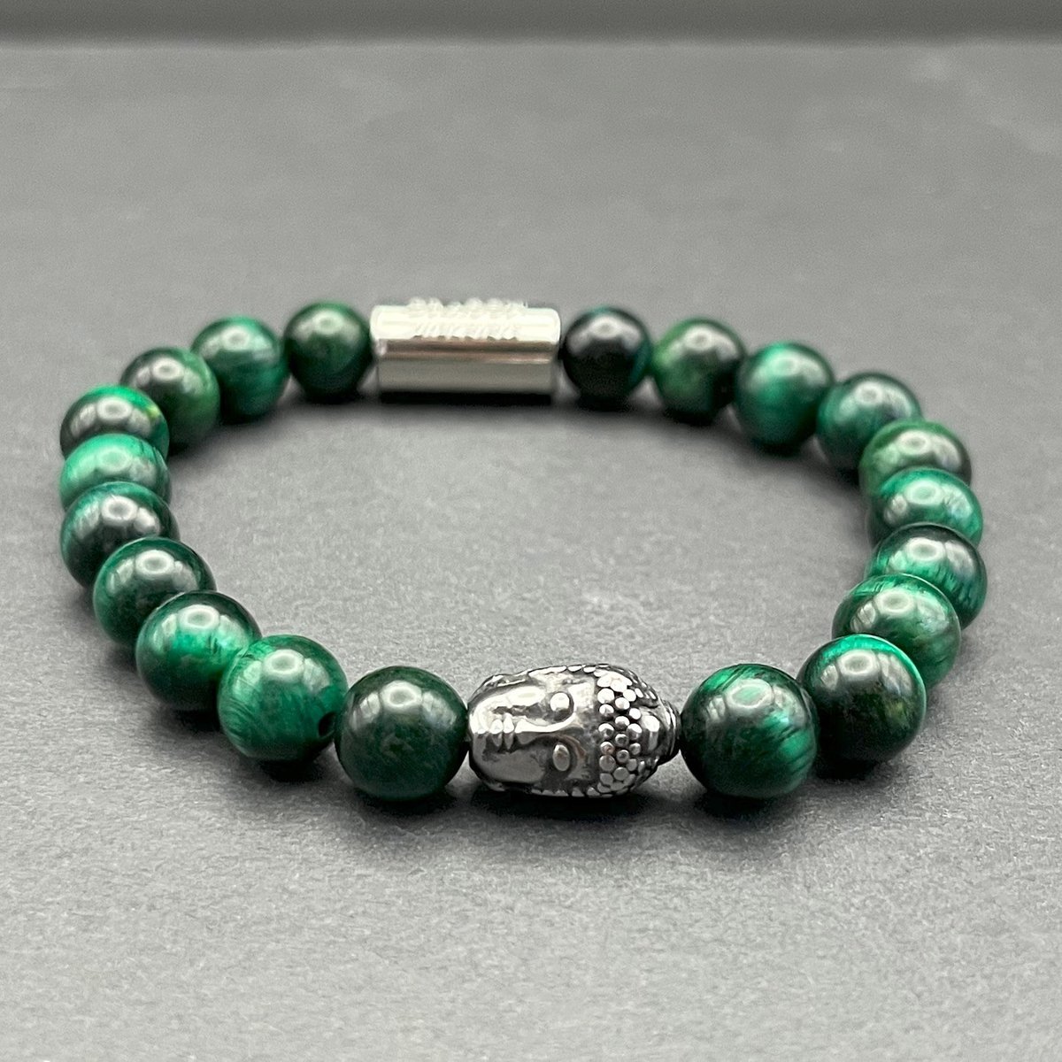 Dragon Bracelets® - Heren Armband - Double Faced Buddha - Groen - Tijgeroog - Natuurstenen