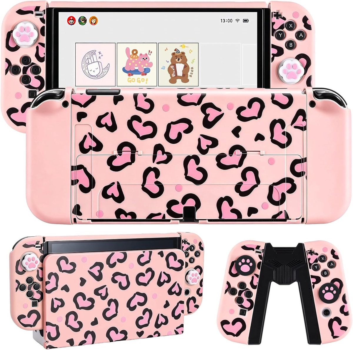 DLseego Protective Case for Switch OLED 2021,Dockable PC Hard Shell with Heart Leopard Pattern,Scratch Resistant Slim - ShopVlot