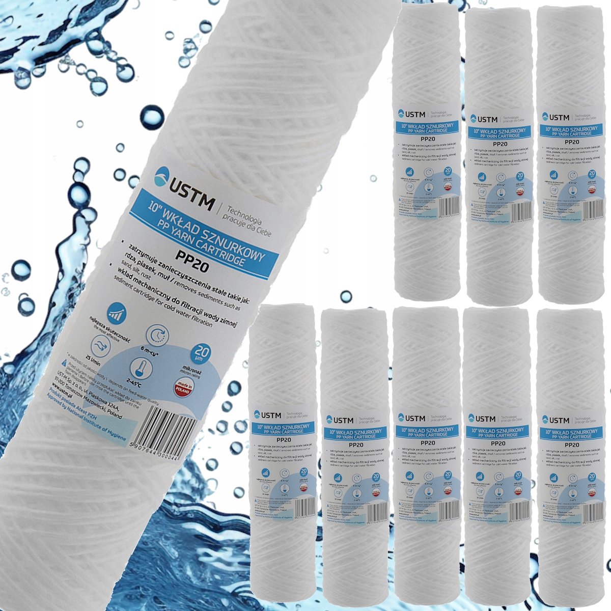 9x Waterfilter Patroon Touw 10" 20 Micron - Effectieve Waterfiltratie