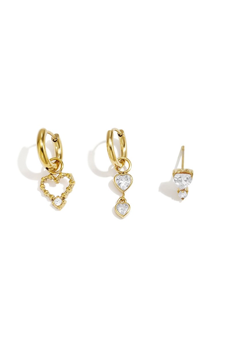 Mila - Oorbellen set Hart - Zirkonia - Stainless Steel - - Wit