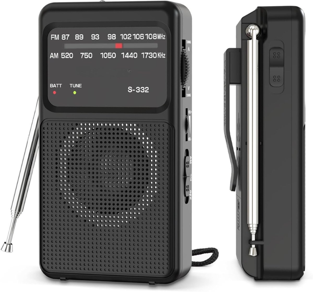 QUOVO® Transistor Radio Op Batterijen - Transister FM AM - Draagbare Mini Noodradio - Radio Voor Rampen - Pocket Radio Speler - Zwart - 4cm x 8cm x 14cm