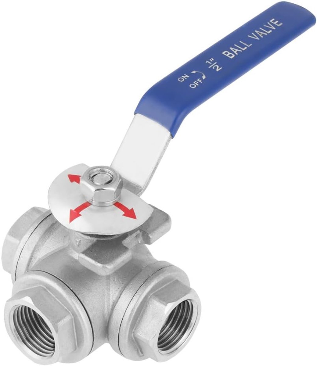 304 Stainless Steel Full 3 Way Ball Valve 1 Port 3 Way Ball Valve Female Thread Valve With Handle for Water Oil Gas - ShopVlot