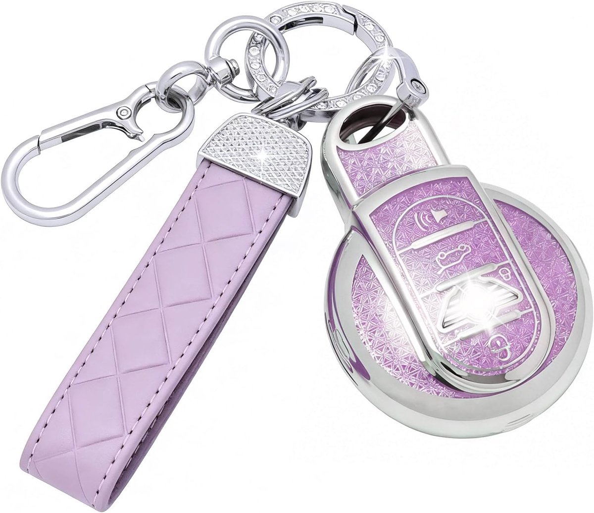 Car Key Case with Leather Keychain Compatible with BMW Mini Cooper S D SD One F54 F55 F56 F57 F60 R56 R57 R58 R59 - ShopVlot