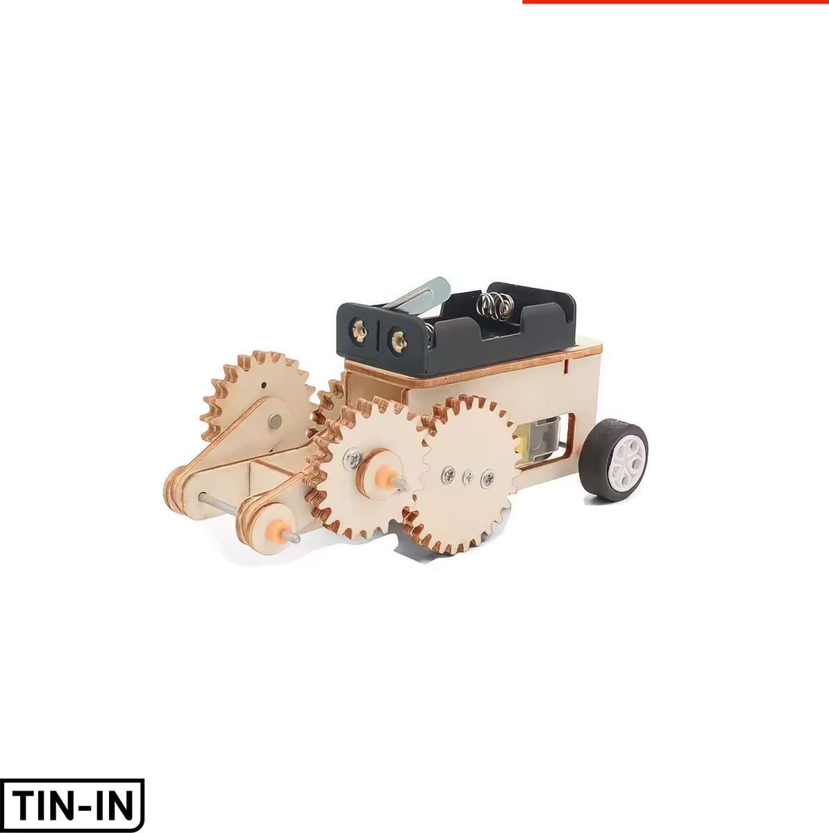 TIN-IN Houten 3D Puzzel Schakelauto - Modelbouwpakket met Motor en Tandwielen - Rijdt Vanzelf Heen en Weer