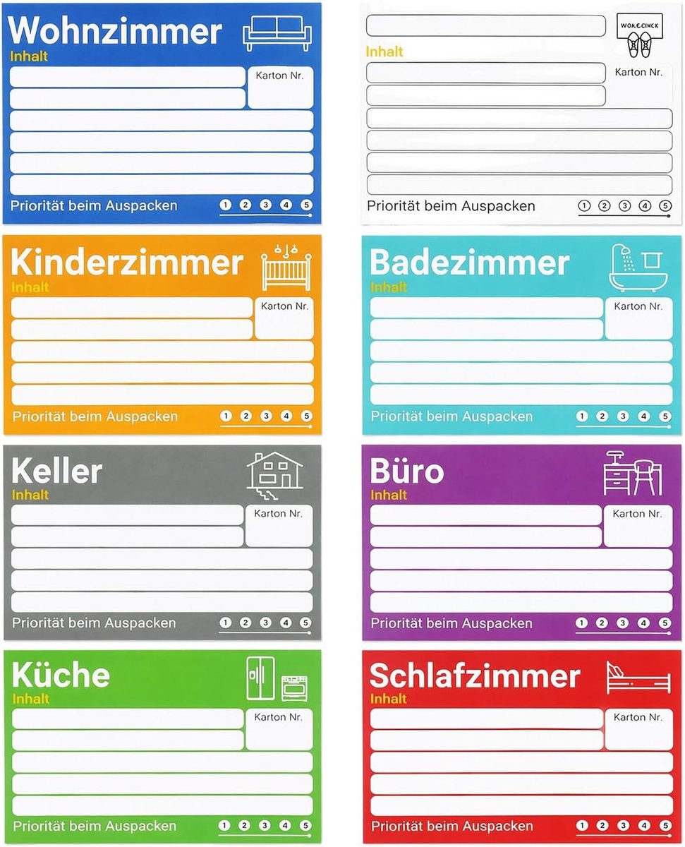 Verhuisetiketten XL 14,7 x 10,5 cm - 80 verhuisstickers voor stickers, verhuisdozen, stickers en zelfklevende - ShopVlot