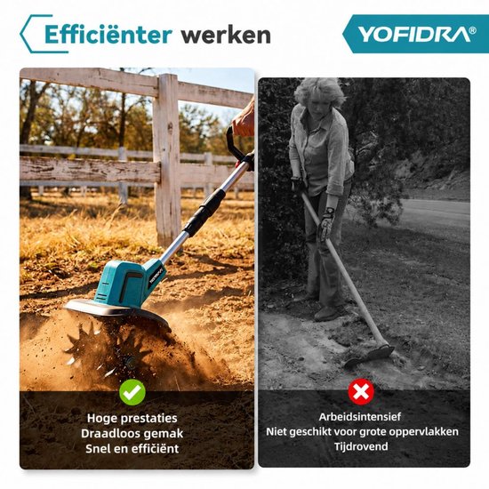 YOFIDRA Elektrische Grondfrees 21V, 15 cm Werkdiepte, 180° Opvouwbaar, met 2 Accu’s - Krachtige Bodemfrees voor Moestuin, Kas en Tuin van Yofidra — afbeelding 4