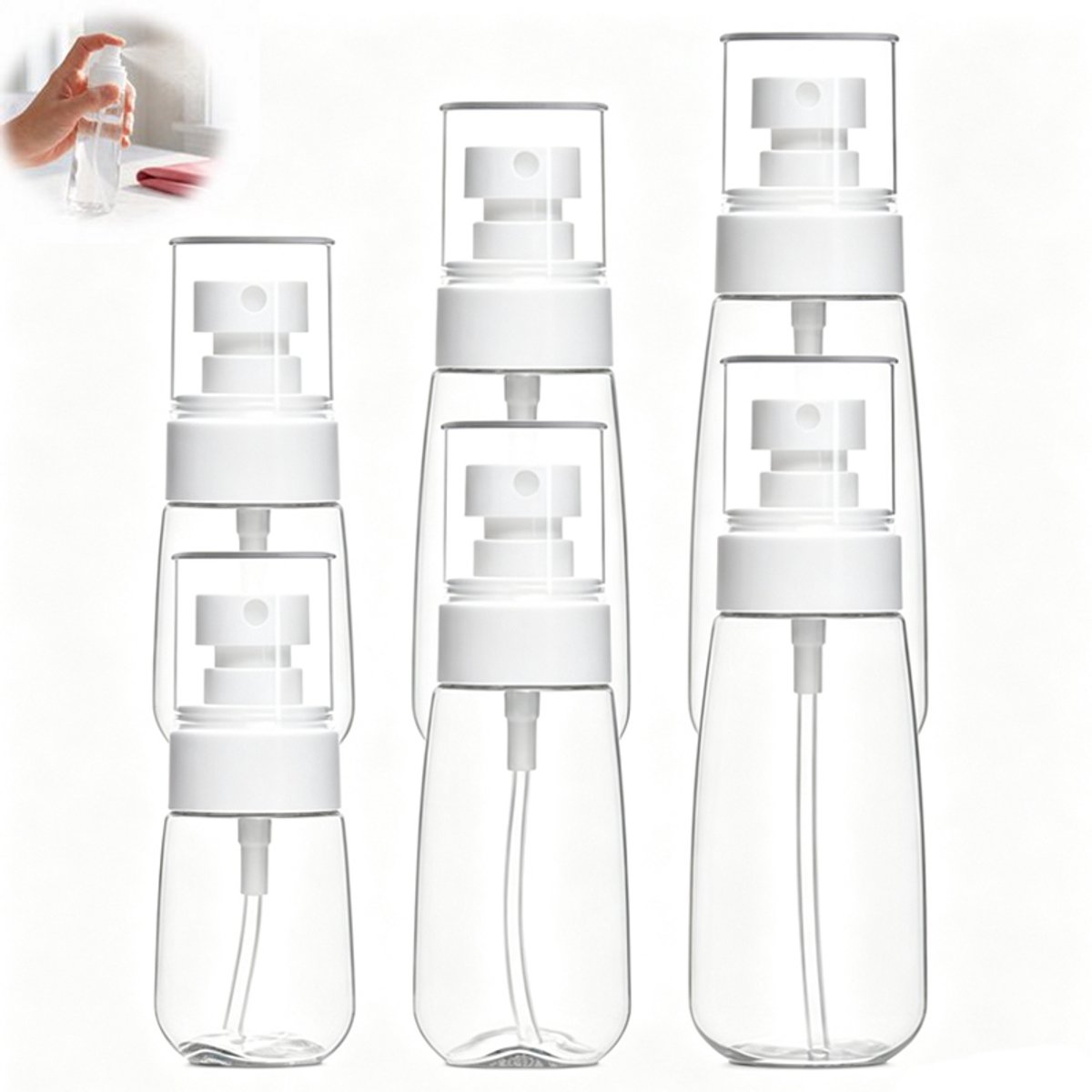 OUYLAF reis spuitfles - Reis sprayfles leeg - lege spuitflesjes - 6 stuks - lege navulbare sprayflessen - Transparante Lege Sprayflessen voor Reizen en Cosmetica - Transparante kleur - 30ml+60ml+100ml