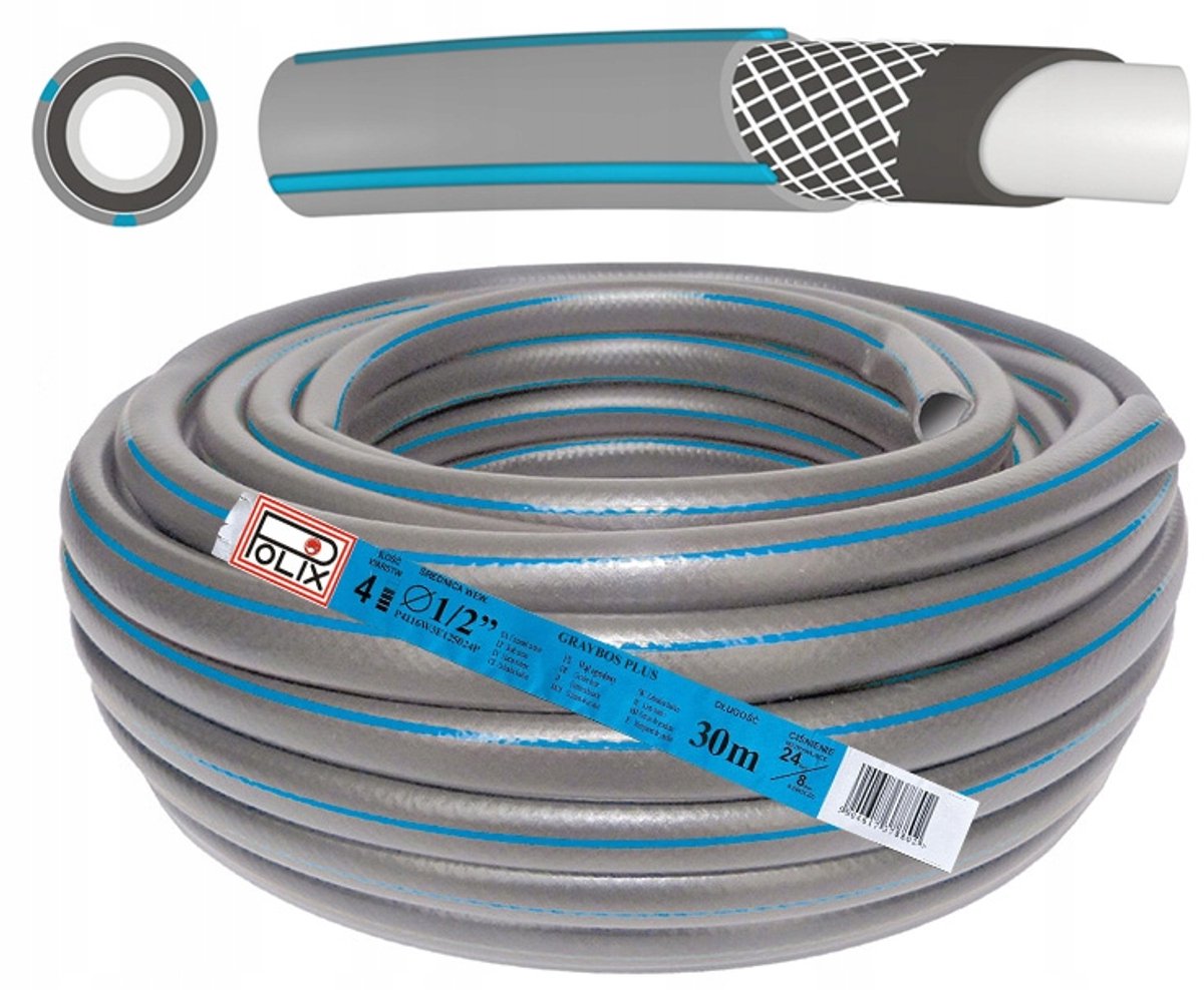 4-laags Tuinslang 1/2" 30m Versterkt Rubber - Poolse Kwaliteit