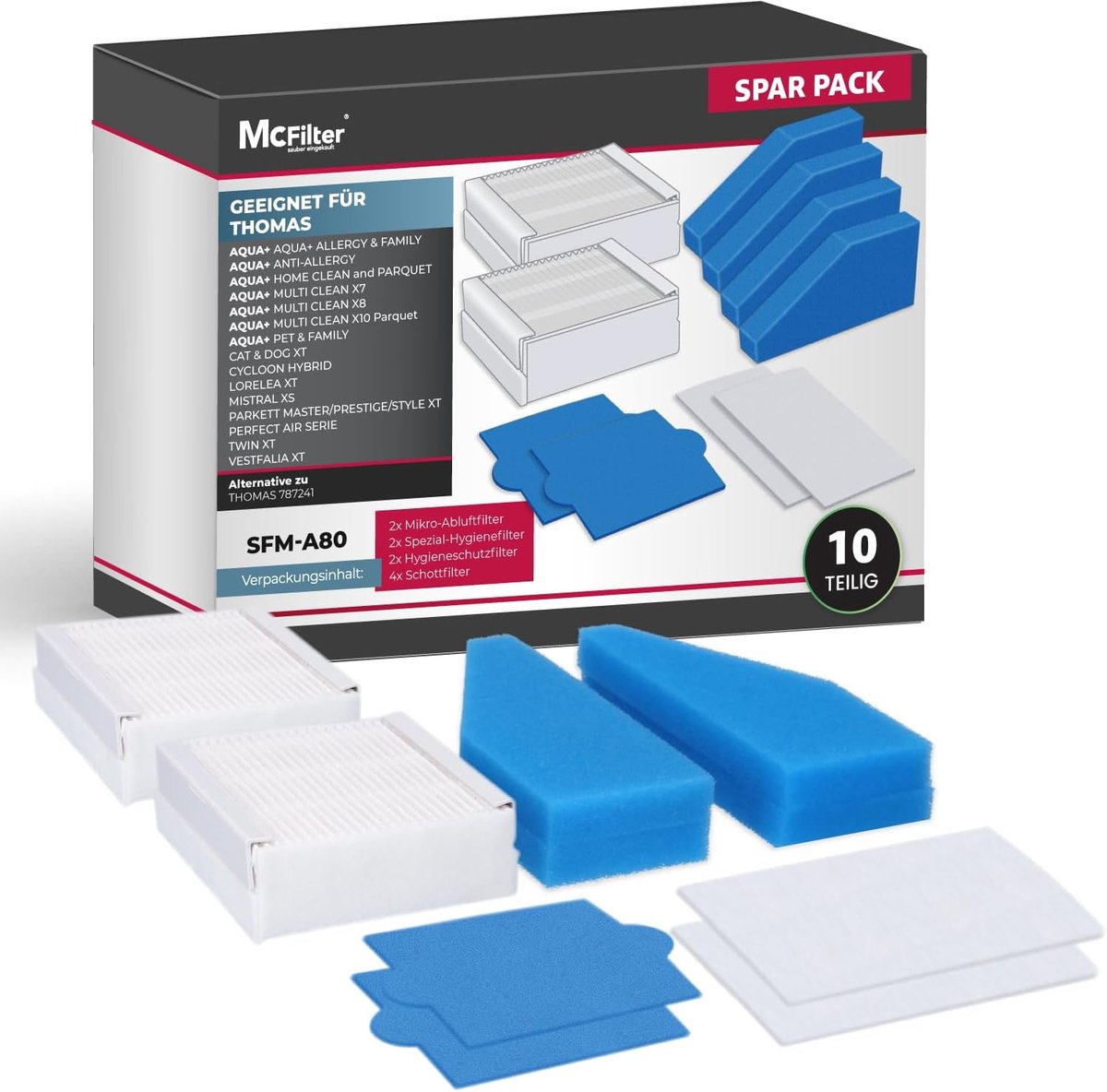 McFilter 2 x Filter Set 5 Pieces Suitable for Thomas Vacuum Cleaners AQUA+ and Pet and Family Series Alternative for - ShopVlot