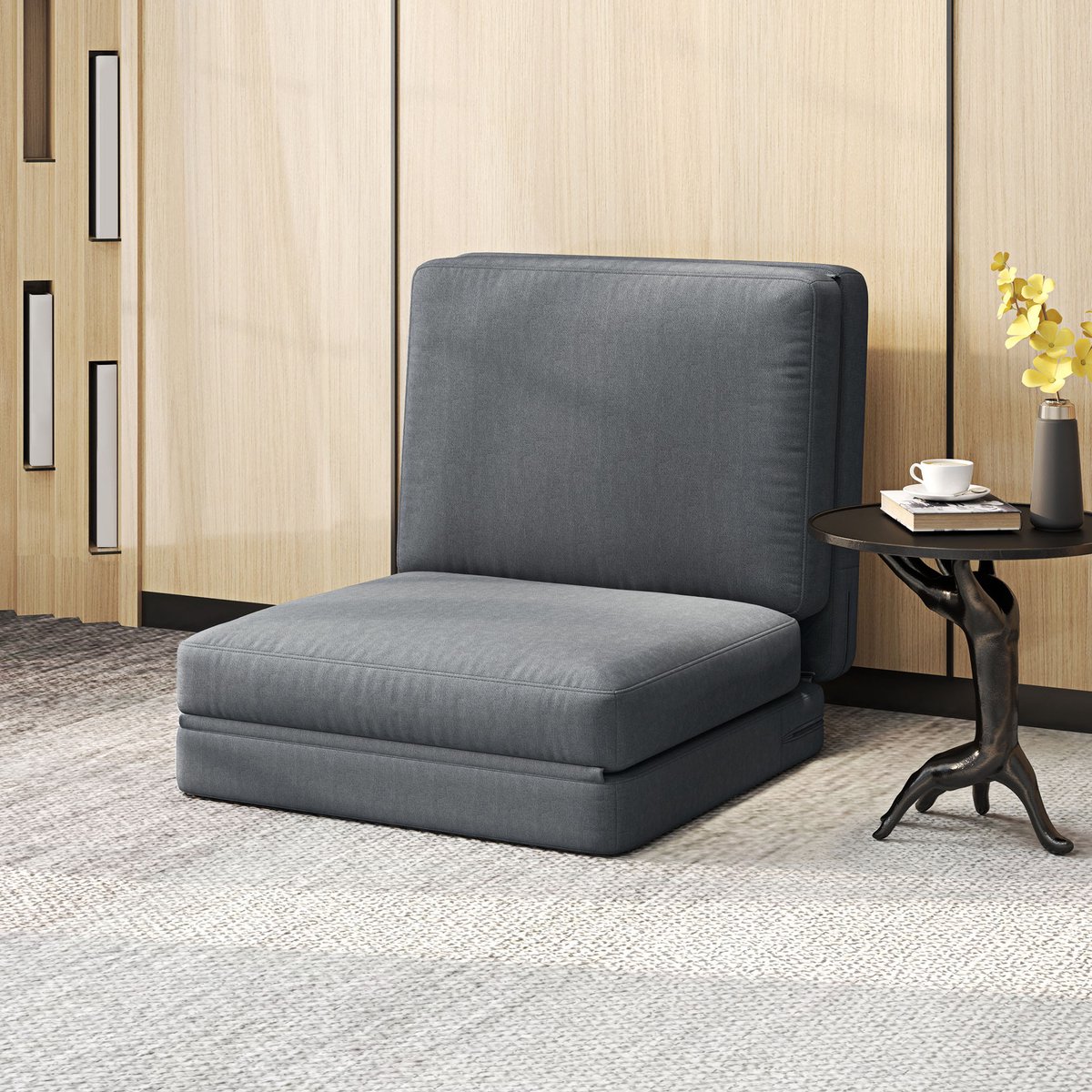 DESMIU Slaapbank 75 Cm - 3-In-1 Opvouwbaar Met Chaise Longue En Bedfunctie - Voor Woonkamer En Slaapkamer - Polyester Donkergrijs