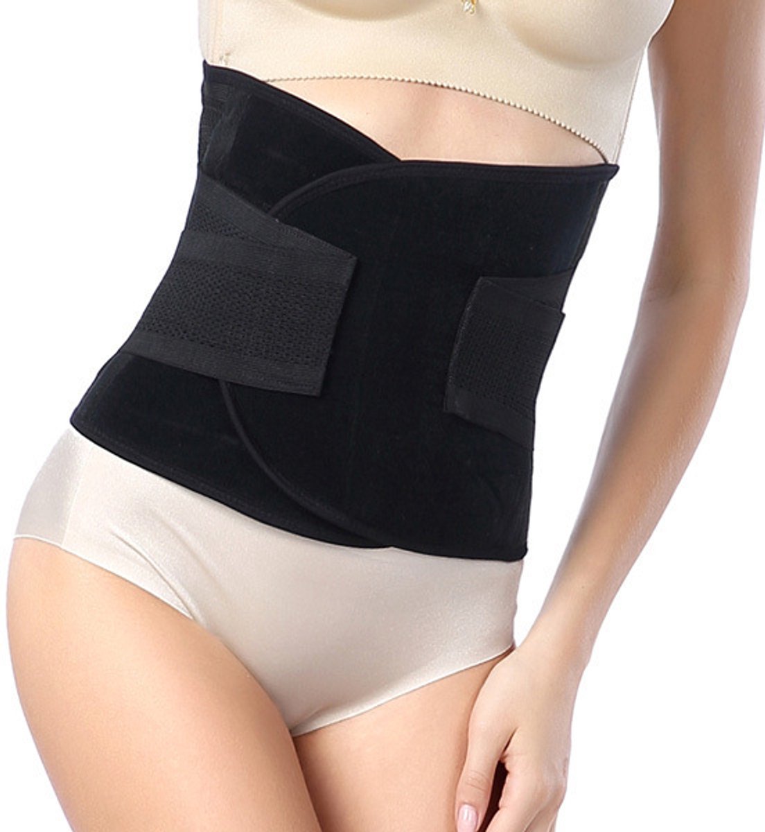 Postpartum steunband, postpartum herstel- en vormgevende buikband, met taille-expander, verstelbaar, ademend, maakt de buik platter, helpt bij het herstel na de bevalling,zwart,110cm