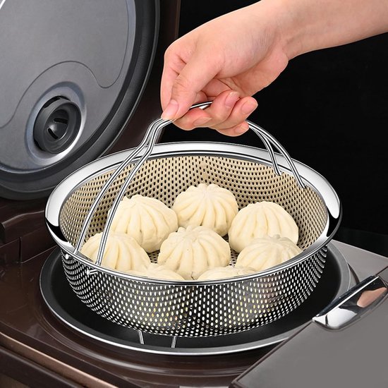 Steamer Basket with Folding Handle, Multifunctional Colander Steam Insert, 304 Stainless Steel Vegetarian Steamer - ShopVlot — afbeelding 5