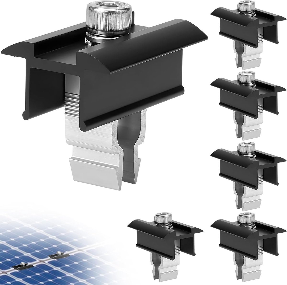 6pcs Aluminum Alloy Solar Panels, Solar Panel Central Clamp, Photovoltaic Panel Mounting Bracket, Adjustable Central - ShopVlot