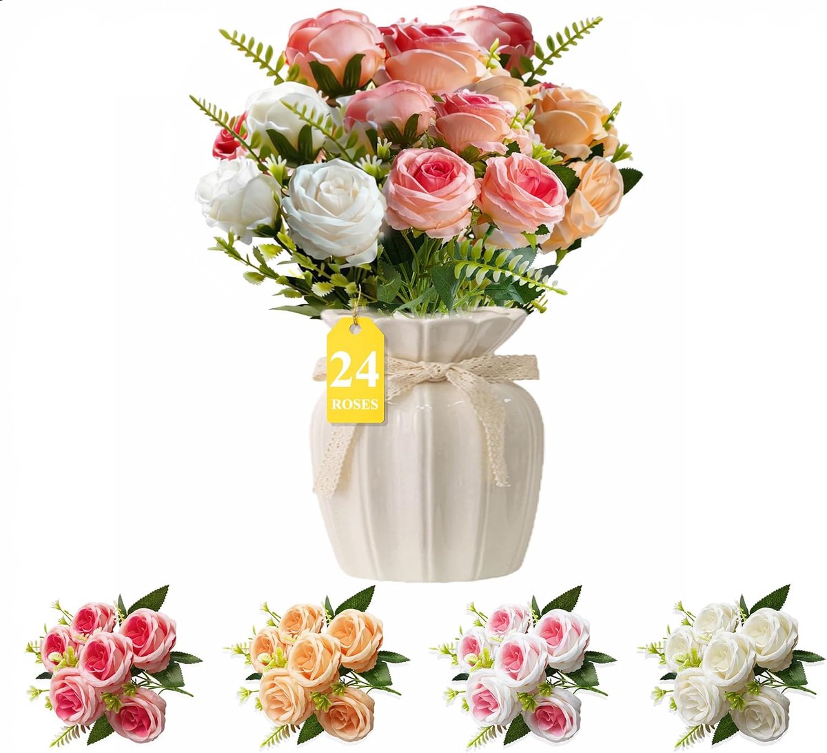 BIRDDIE 24 Flowers Colored Artificial Roses Fake - ShopVlot