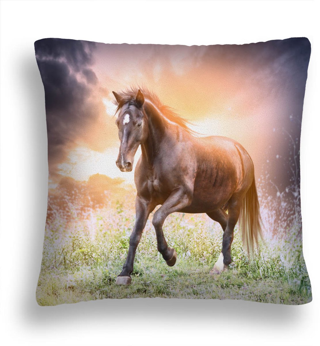 Decoratieve Paardendekenkussen 50x50 cm met Zonnebloem Motief