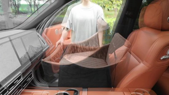 Hondenmand Auto – Hondenstoel Auto met Gordel – Autostoel Hond met Verhoogd Zitkussen en Memory Foam – Voor Kleine en Middelgrote Honden tot 15 kg – Beige