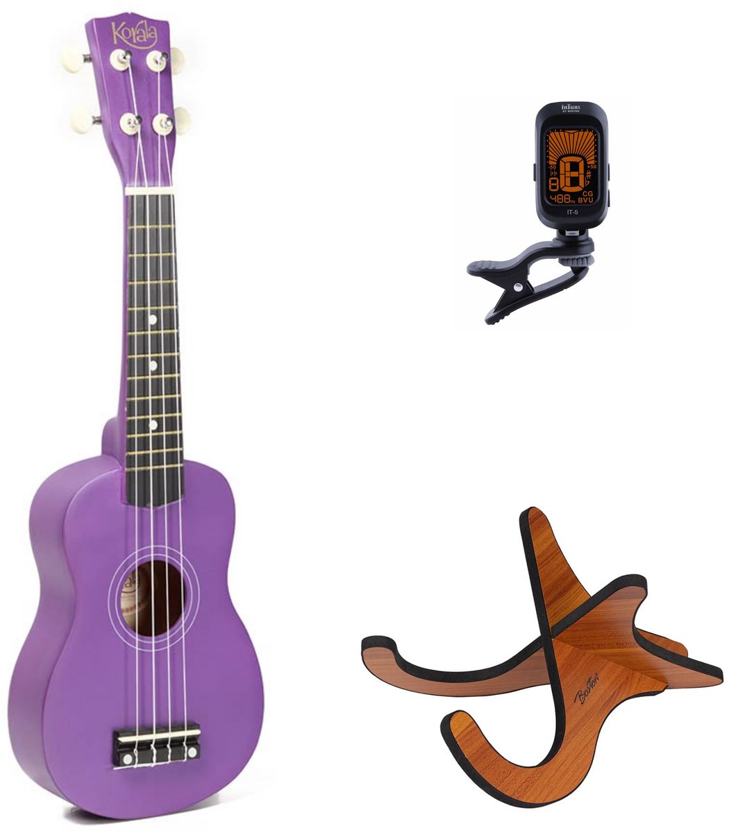 Korala UKS-15 sopraan ukulele set – inclusief stemapparaat en houten standaard