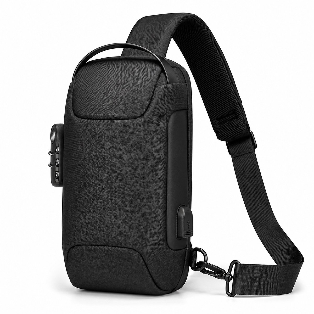Gloovon® Anti-Diefstal Schoudertas - Met Cijferslot & USB Poort - Waterafstotend Polyester Crossbody Bag - 34x18x12 cm - Zwart