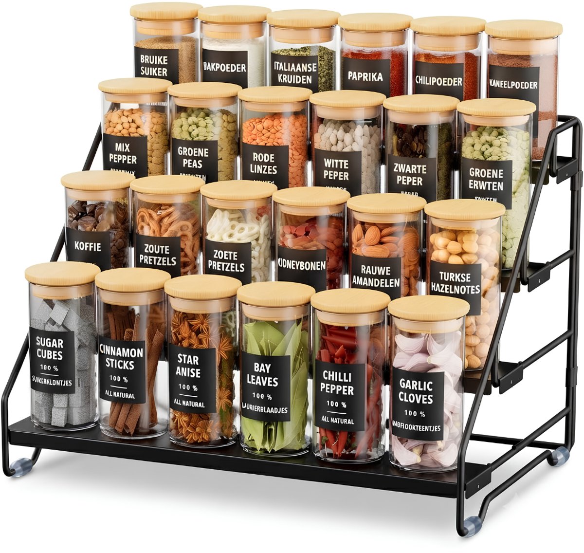 VALI® Kruidenrek - Kruidenrekje Organizer - Kruidenpotjes - Zwart - 33cm x 10cm x 7cm