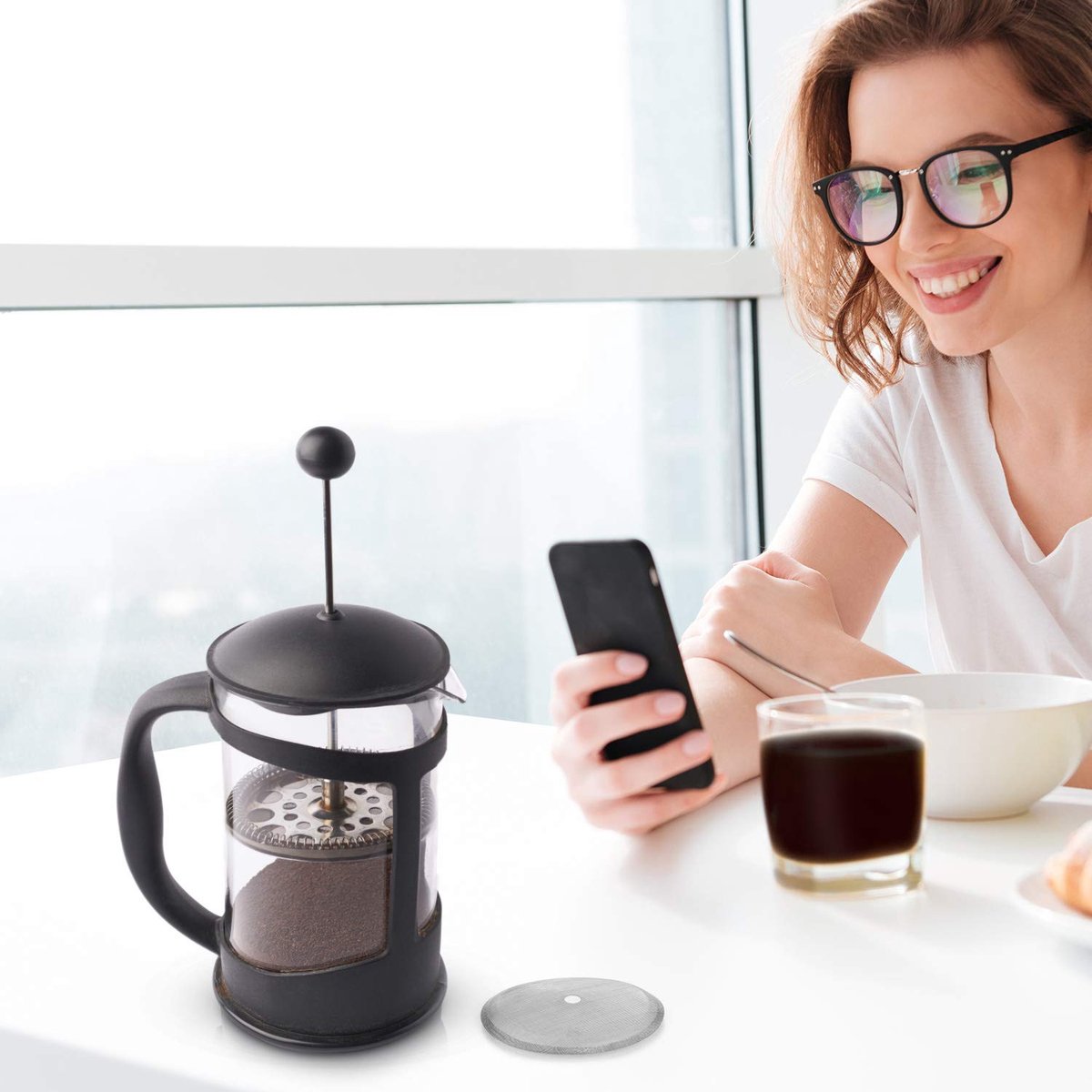 3 stuks - Filter - Vervangingsfilter voor French Press - Roestvrijstalen filter - Fijnfilter voor Koffiepers - Herbruikbaar - Zilver - 10 cm x 10 cm - Geschikt voor een French Press van 1000 ml - Voor vers gezette koffie — cadeau in Cadeau-ideeën - foto 5